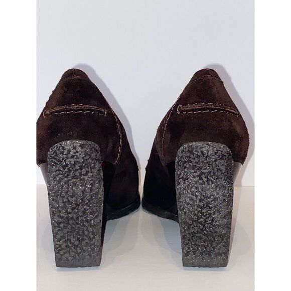 Stuart Weitzman Wedge Loafer Heel Suede Tassel Size 7 Classic Brown Y2K Retro - Picture 4 of 16